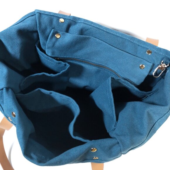 FEED PROJECTS Canvas Market Tote Teal *LOVELY* - Picture 10 of 11